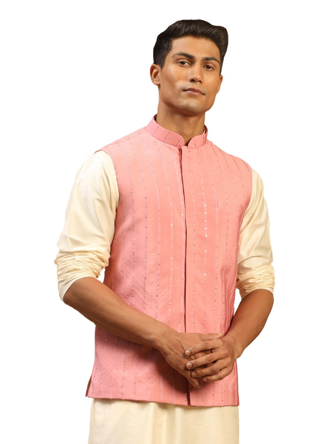 Men's Cotton Blend Nehru Jacket | Chanderi sequins Nehru Jacket for Men-image-30