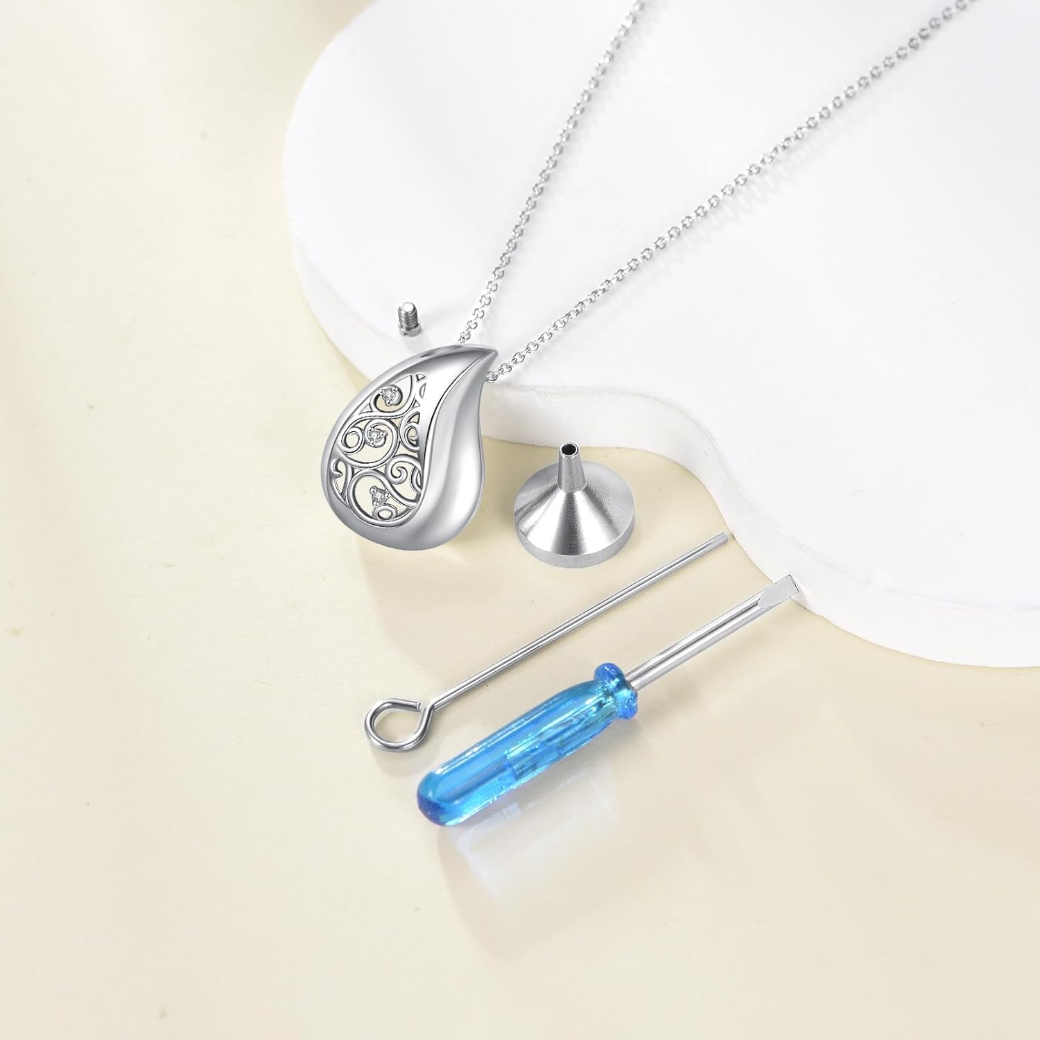 Teardrop Urn Necklace 925 Sterling Silver Filigree Urn Pendant Necklace for Ashes Cremation Jewelry Gifts for Women Female Lover - Image 2
