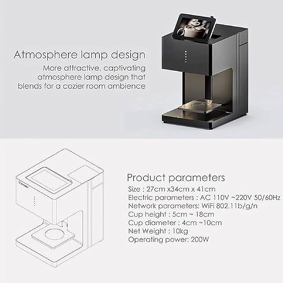 Automatic Coffee Printer + 200DPI Printing Accuracy, 3D Latte Machine + 4-10Cm Printing Size, One-Touch Operation, Printer On Food Like Cake Bread Coffee,Black
