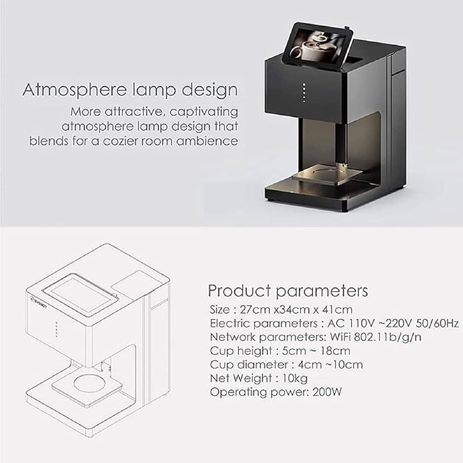 Impresora de arte 3D, inyección de tinta digital, impresión de fotografías con WIFI, pantalla táctil, impresora de arte latte 3D, carga de fotos con WiFi digital, 27 cm x 34 cm x 41 cm