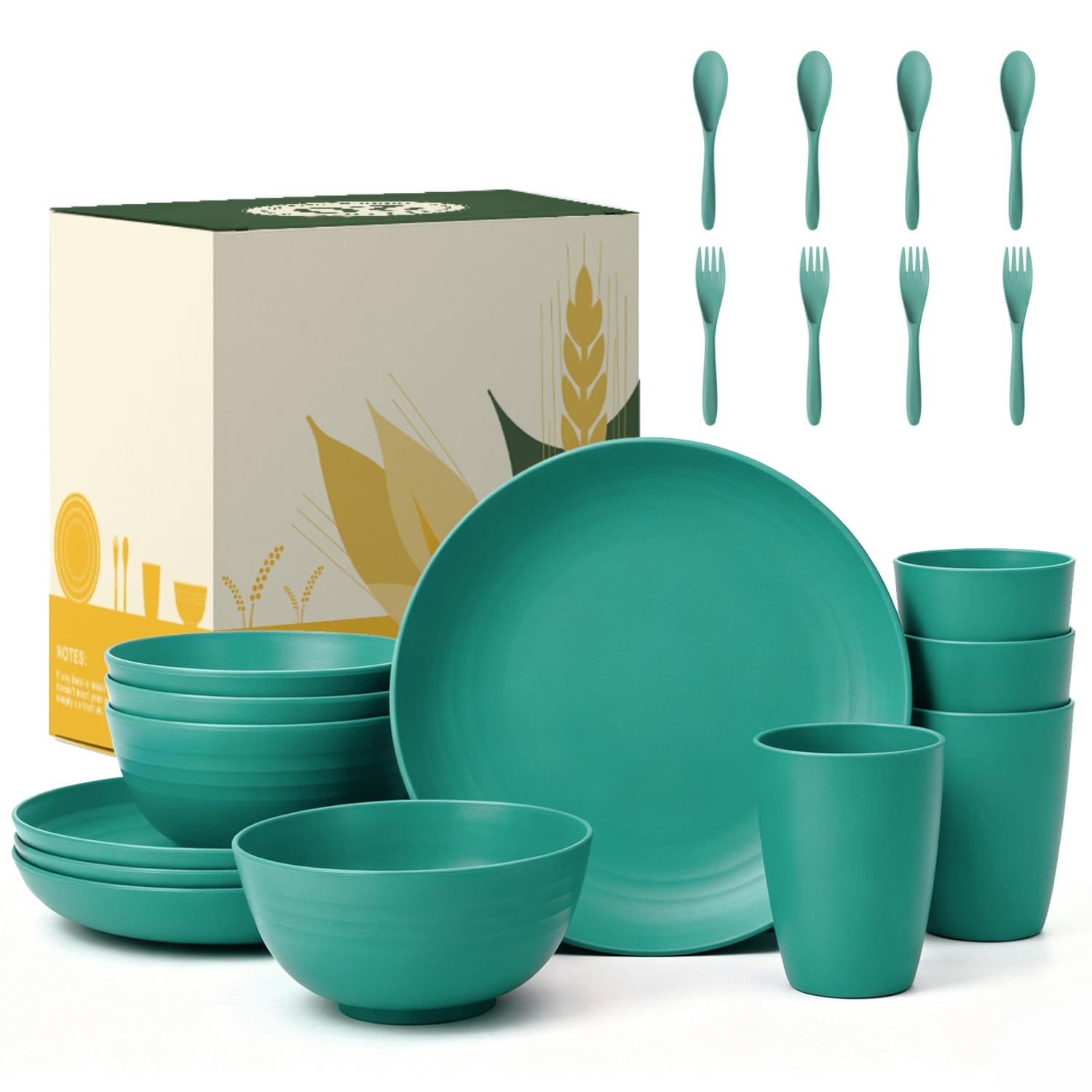 Wrova Reusable Plastic Dinner Set 20 Piece Unbreakable Plate Sets for 4