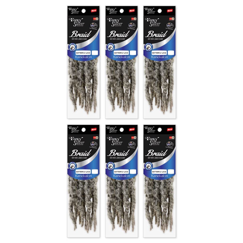 Foxy Silver (Foxy Braid - Butterfly Locs - 12 Loops - 12 Inch - 6 Packs) - Synthetic Crochet Braiding Hair in 280, 6pack, 21.0 ounces