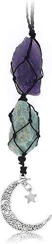 Miniatura 6 de Boho Garden - Dije colgante para automóvil, Cuarzo rosa, amatista, Luna colgante, accesorios de cristal curativo, Decoraciones de espejo retrovisor,