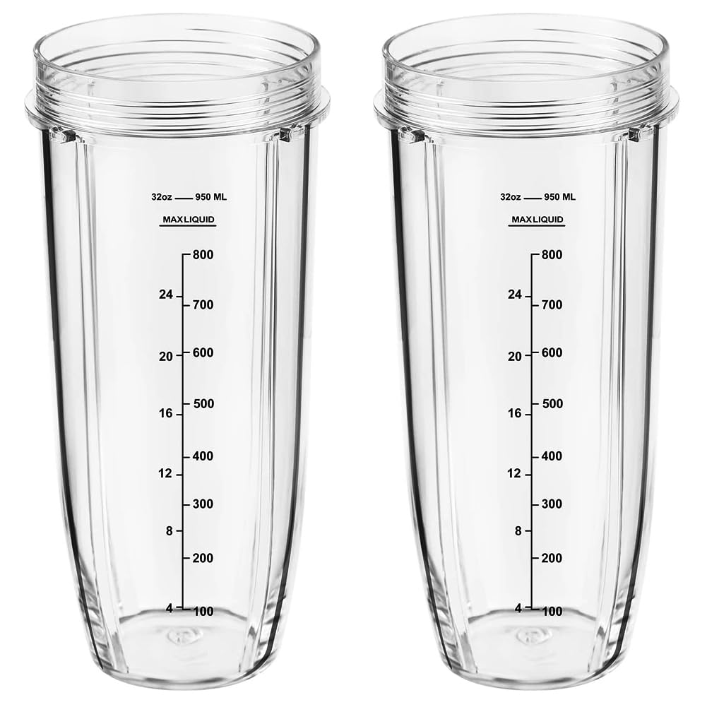 AUMUA 32OZ Tall Cups Compatible with Ninja Auto iQ Blender BN750UK BN495UK BN800UK CB100UK BL450 BL480 BL490 BL491 BL492 BL682, Nutri Ninja Cup Replacement Part, 2 Pack