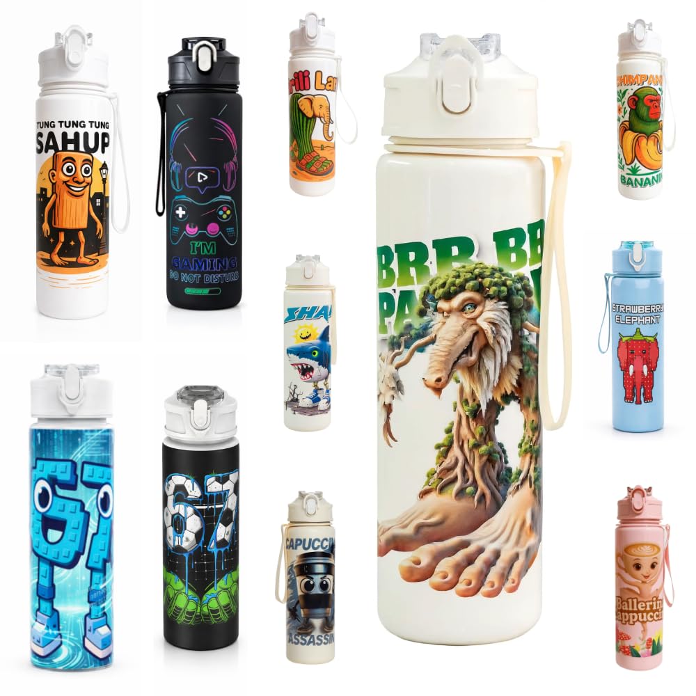 Jamaah Everyday Essentials Kids Novelty Cartoon Water Bottle โ Fun Meme Style Design - Brr Brr โ image 1