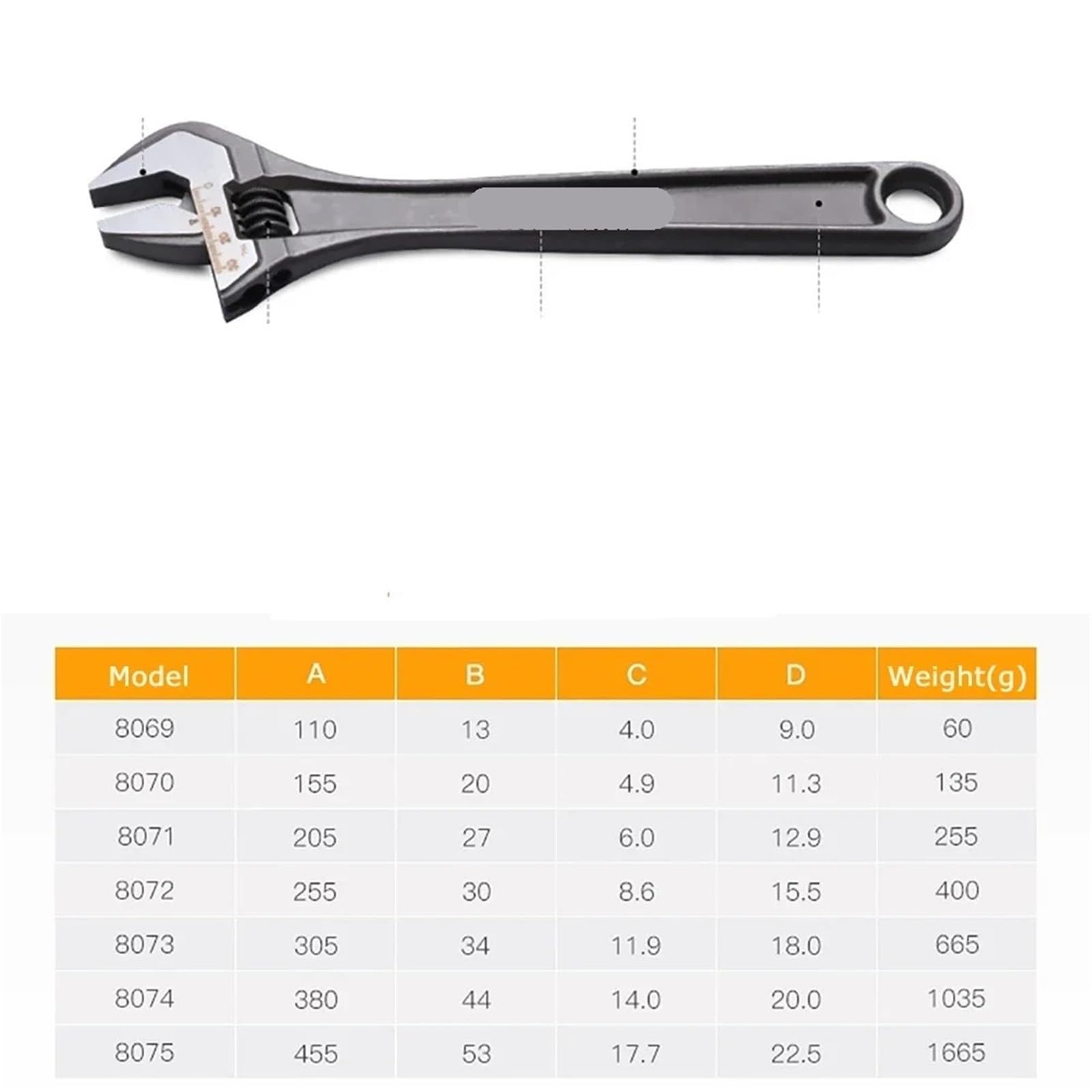 WNBFTTK Llave Inglesa Llave ajustable 4/6/8/10/12/18(8075-18 in)