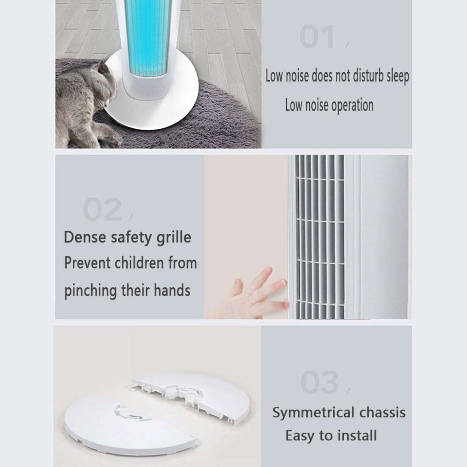 Bezłopatkowy wentylator wieżowy do sypialni i biura, cyfrowy wyświetlacz, 3 prędkości, oscylacja 80°, timer 7,5 h, cicha praca, idealna chłodnica powietrza