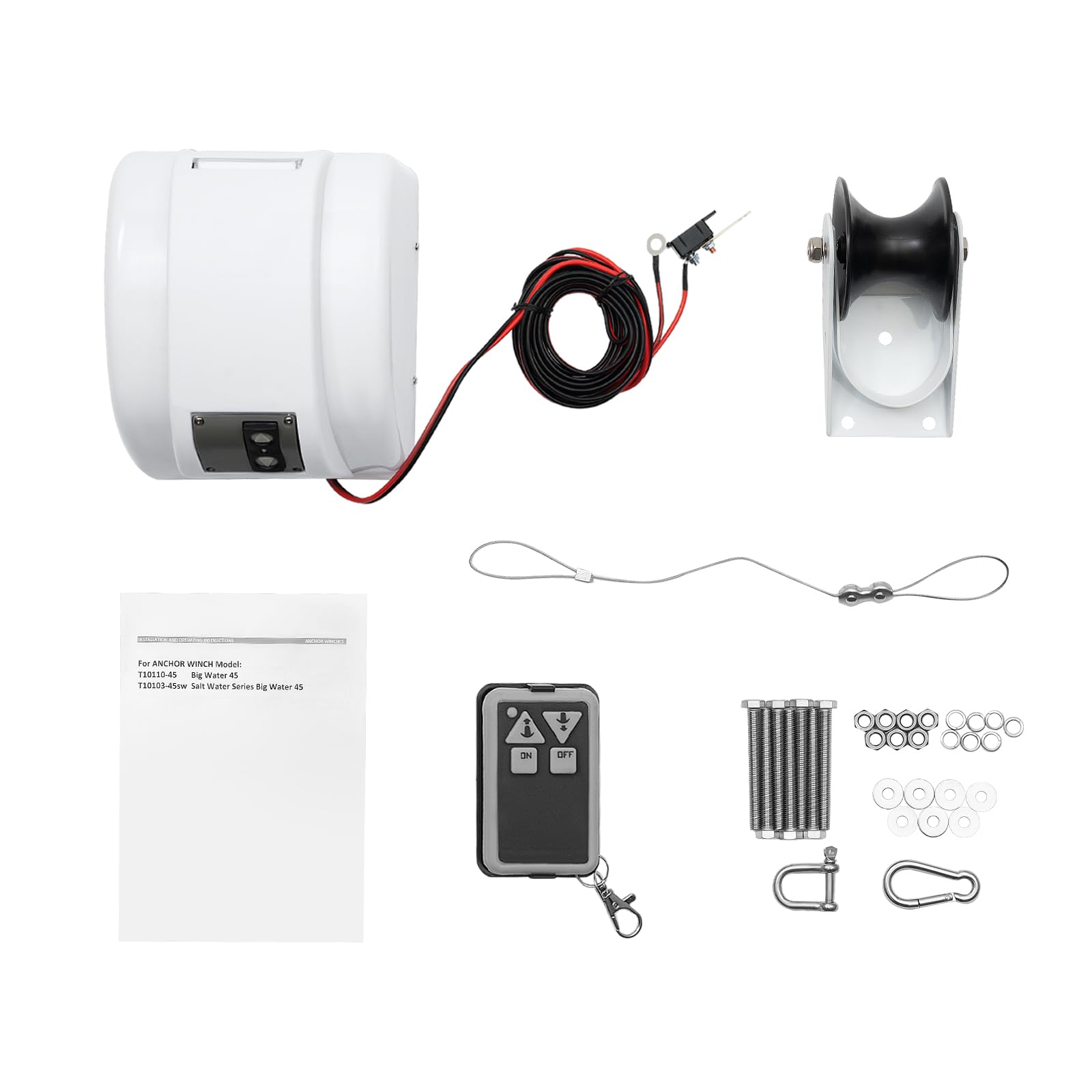 45 LBS Verricello elettrico per barca, verricello elettrico, per acqua salata, ancora, verricello con telecomando, 30 m, 12 V