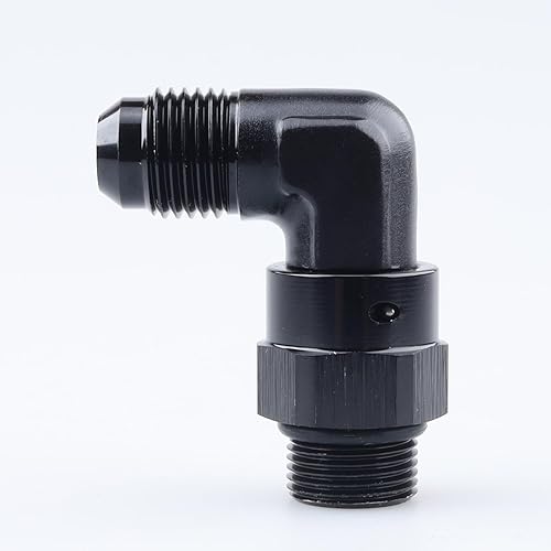 Miniatura 10 de Aluminio negro 90 grados -10 AN macho Flare a -8 AN ORB O Ring Puerto Rosca 34 x 16 Adaptador de montaje giratorio