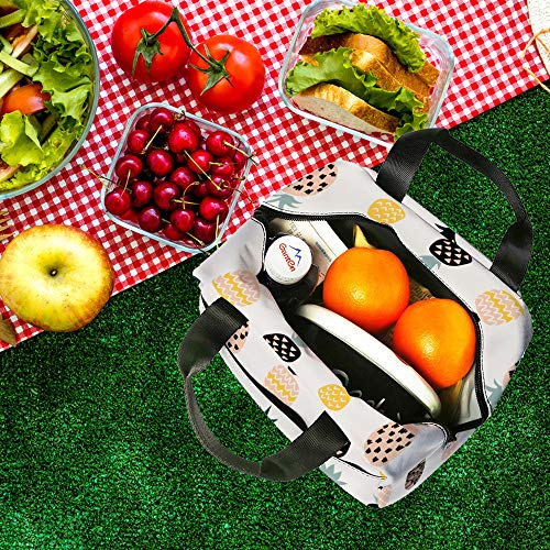 Lunch Bag, Cute Kids Reusable Cooler Lunch Tote Bag Insulated Leakproof Lunch Box Container With Front Pocket For Girls Boys School Work Picnic (Whte Pineapple) #TOP7