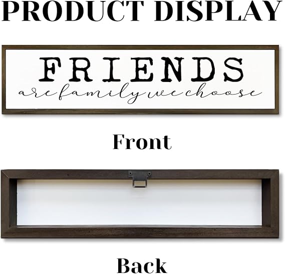 Friendship Wood Sign, Modern Farmhouse Wall Decor, Decorative Wooden Table Signs, Home Party Decor, Friend Gift, Friends are Family We Choose Sign, Long Wooden Box Signs 17.8x4x1.2 inches