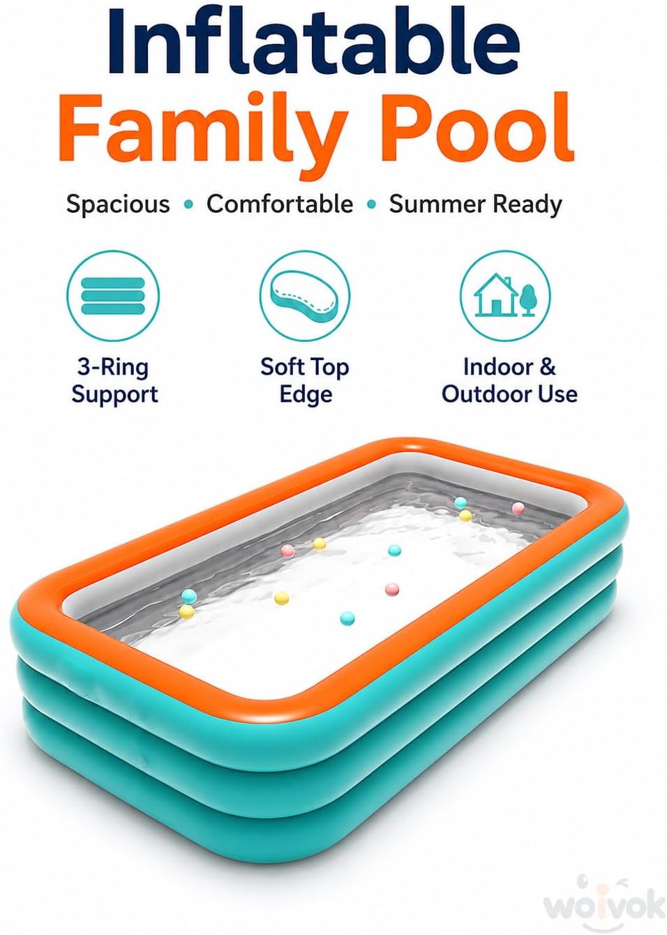 Inflatable Pool for Adults with Pump 102" X 68" X 22"