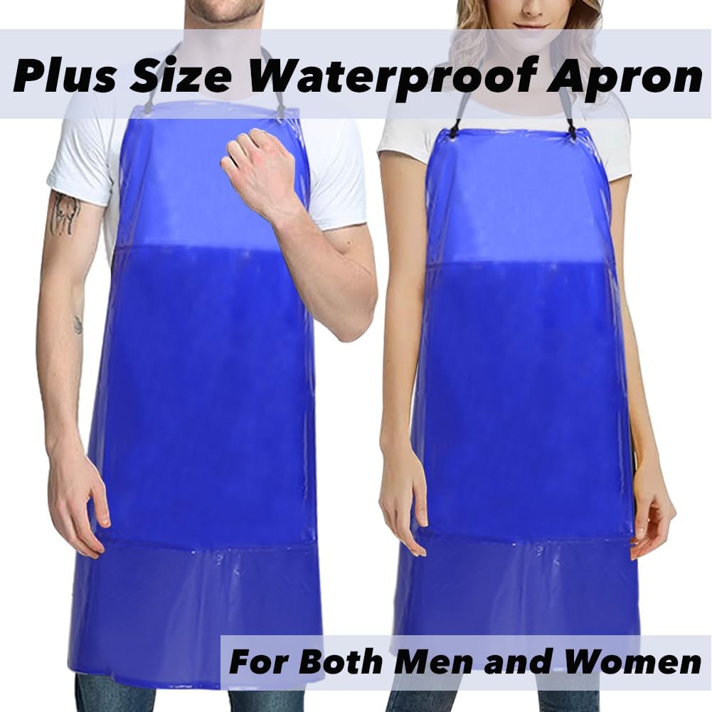 Waterproof Rubber Vinyl Work Apron -42.5" x 33.8" Plus Size Double Reinforced Chemical Resistant PVC Blue Bib Apron - Image 5
