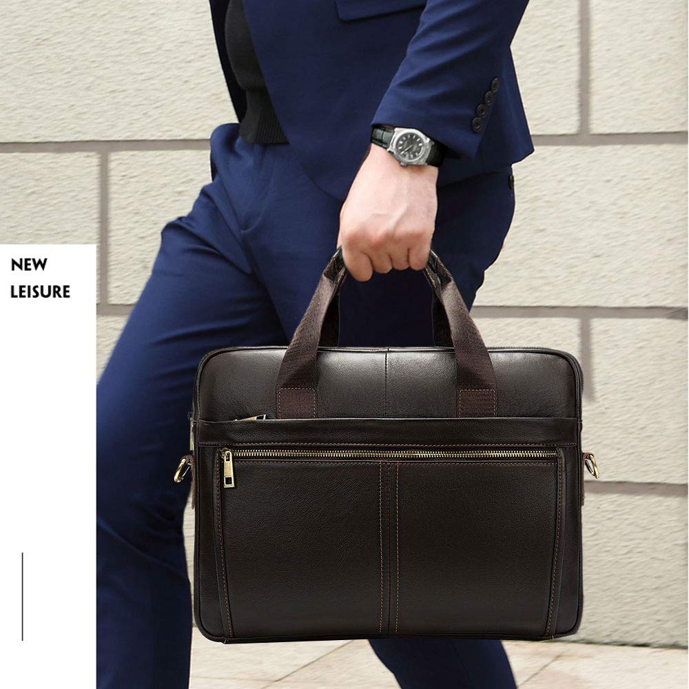 BAIGIO Maletín de Cuero Genuino Vintage, Bolso Hombre Bandolera Maletines Mensajero de Auténtica Piel Hombre para Portatil hasta 13,3 Pulgadas para Negocios,Oficina,Trabajo,Viajes