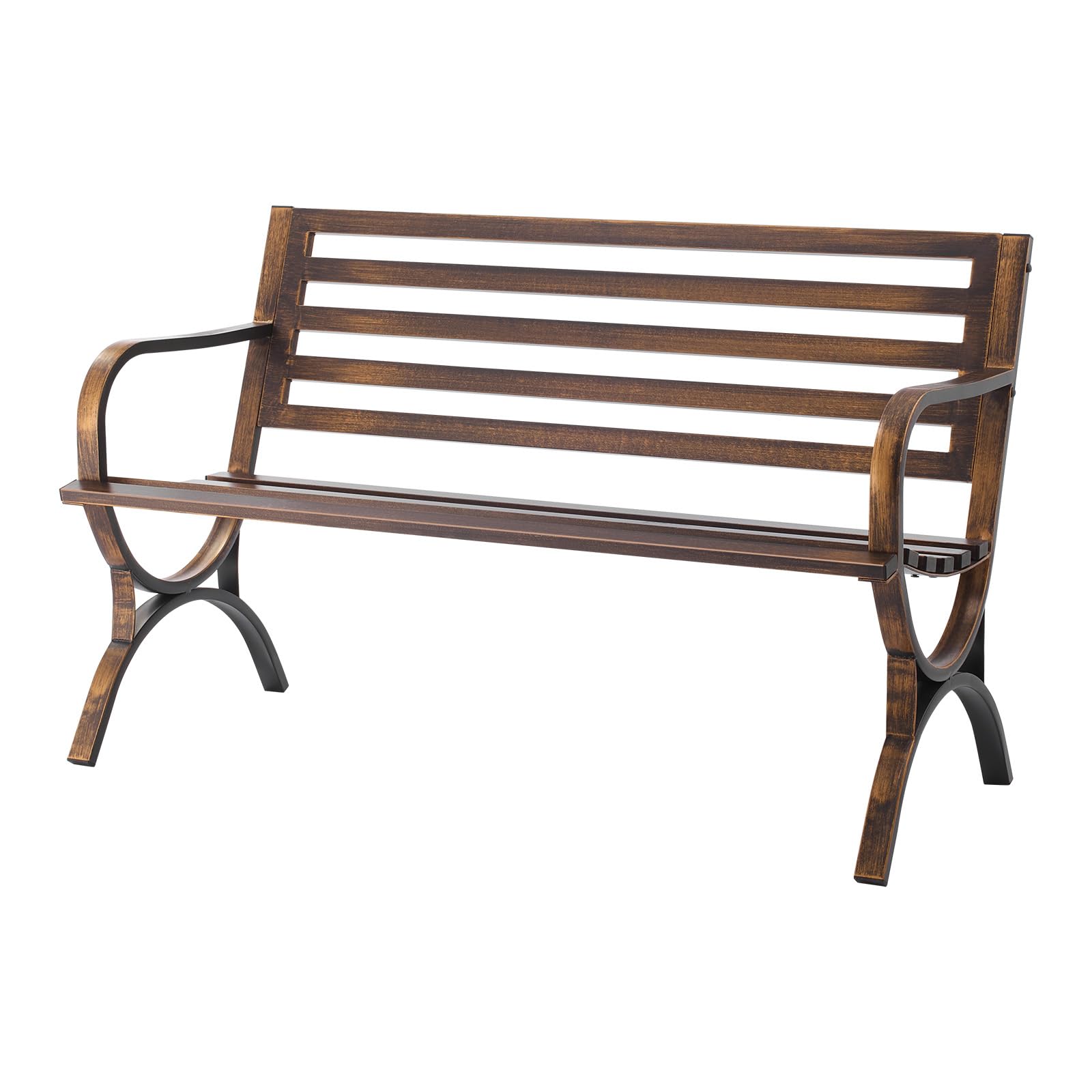 VEVOR Panca da Esterno, 127 cm, Struttura in Acciaio al Carbonio con Schienale a Doghe e Braccioli con Bordo Arrotondato, Panca da Esterno Resistente alle Intemperie per Patio, Giardino, Parco