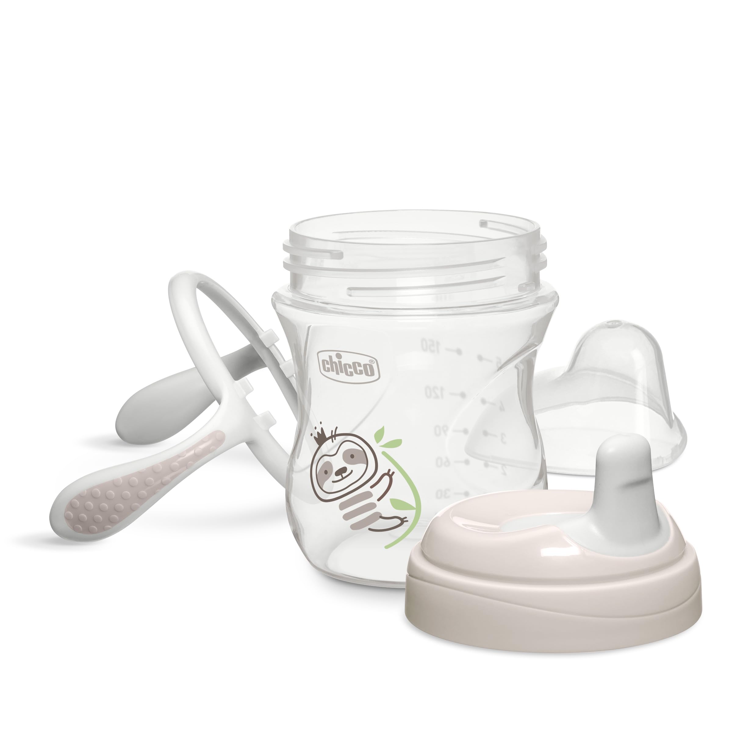 Chicco Trainer Sippy Cup 6+ Months, 7oz Baby Training Cup with Bite-Resistance Semi-Soft Spout, Easy Grip Removable Handles, Measurement Markings, BPA-Free, Grey — view 5