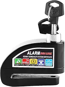Alarme de bloqueio de disco + trava de freio a disco, alarme de motocicleta com som de 110 db, cadeado de roda de segurança antifurto à prova d'água para bicicleta scooter (preto)