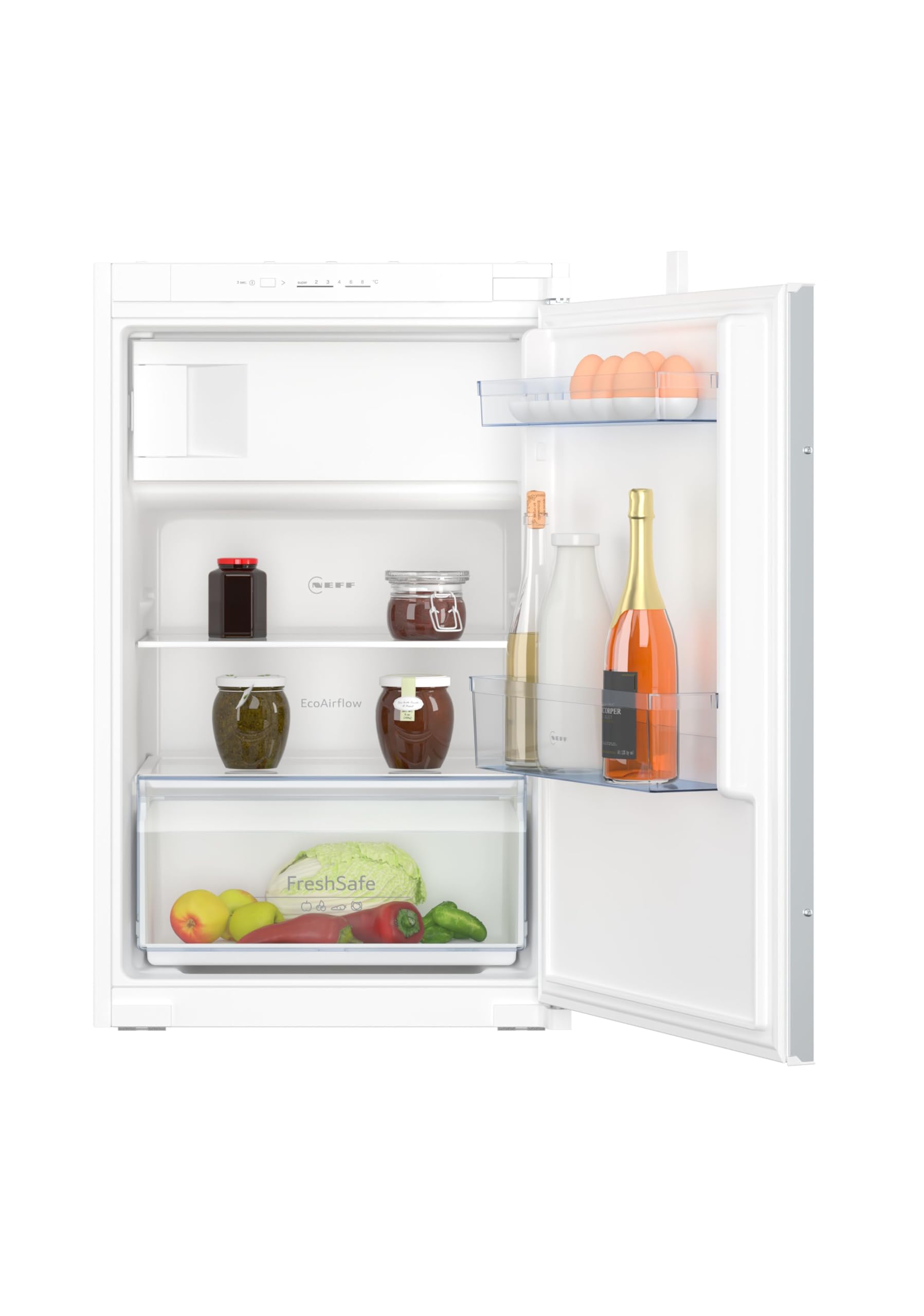 Neff KI2221SE0, N 30, Einbau-Kühlschrank, integrierbarer Kühlautomat mit Gefrierfach 88x56 cm, 104L Kühlen, 15L Gefrieren, Made in Germany, Schleppscharnier, EcoAirflow, Sicherheitsglasablagen