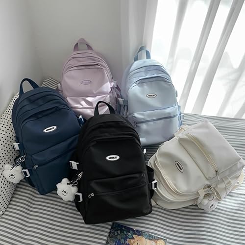 Miniatura 7 de Mochila Kawaii con bonitos accesorios estéticos, estilo casual, bolsa para laptop, impermeable, mochila de viaje para mujer, Azul oscuro, Mochilas