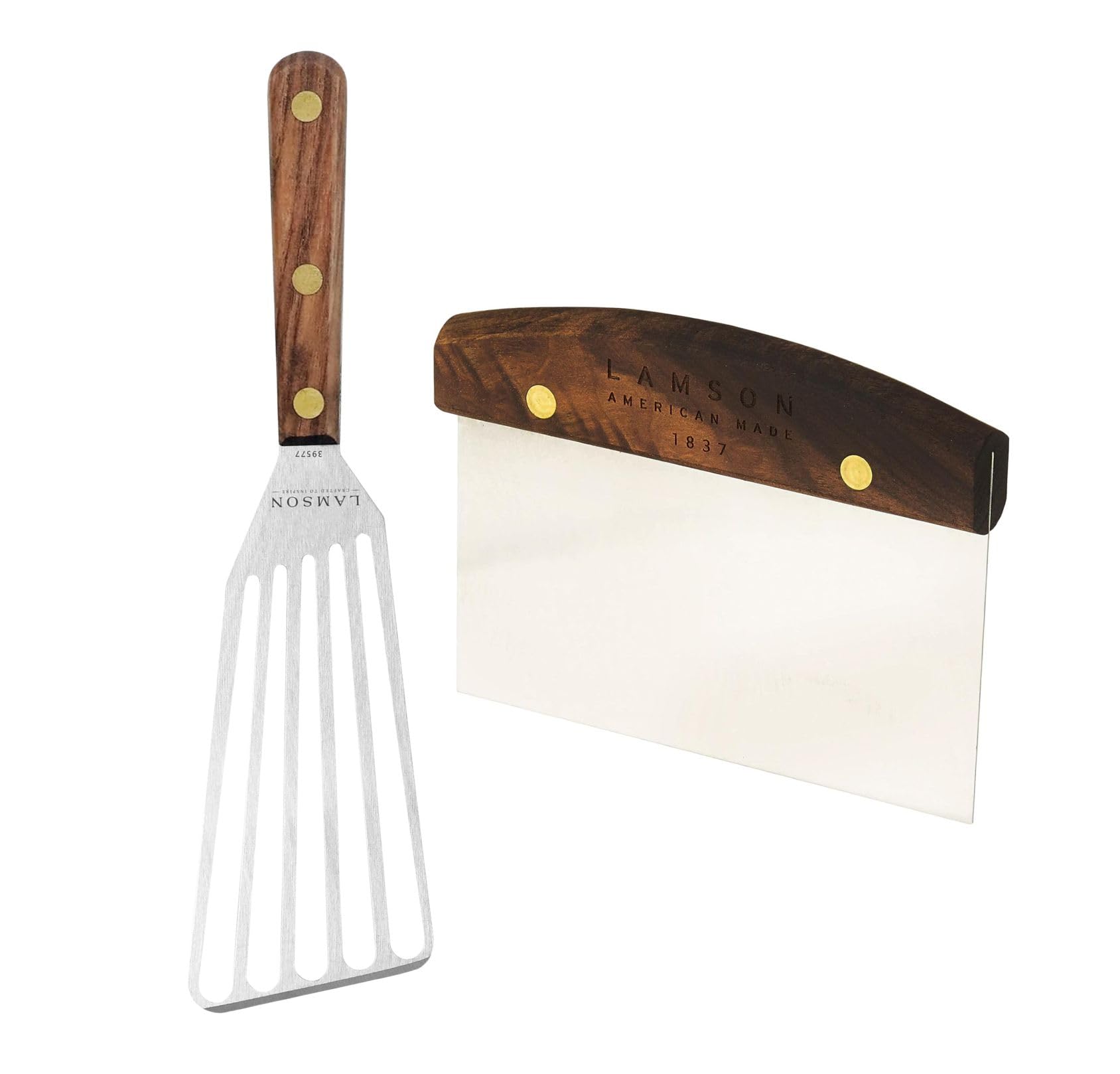 Lamson 3" x 6" Dough (Bench) Scraper and 3' x 6" Chef's Slotted Turner with Walnut Handle - Right-Hand