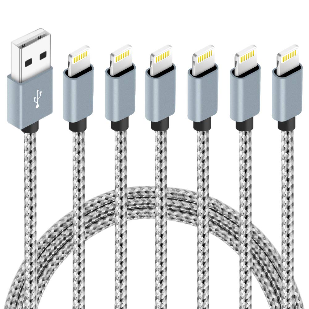 Lіmіtеd Stосk 6Pack(3ft 3ft 6ft 6ft 10ft 10ft) for iPhone for Lightning Cable Certified Braided Nylon Fast Charger Cable Compatible with iPhone Max XS XR 8 Plus 7 Plus 6s 5s 5c Air iPad Mini iPod (Gray&White)