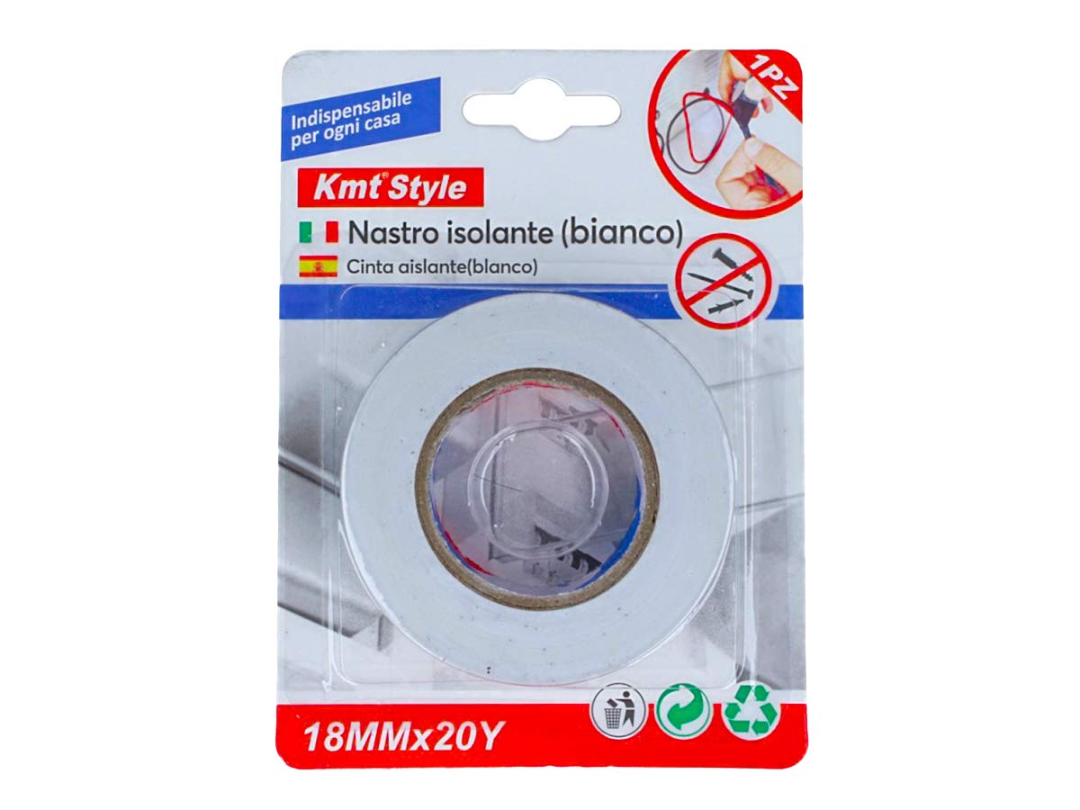 ZOREI Nastro Isolante, Larga 18mm, Lunga 20 Metri, Colore Disponibile Bianco Nero Rosso (Bianco)