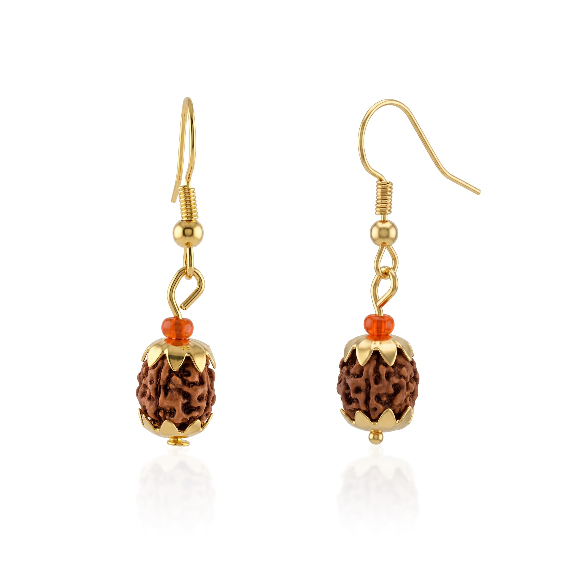 Genuine and real Panchmukhi Rudraksha Earrings for Men | Pure 5-Mukhi Rudraksh Beads with Auspicious Red Carnelian Beads | Purified and energised Hindu spiritual Mahadev Shiv Shanker earringg for gents (ERAJ3085)-image-2