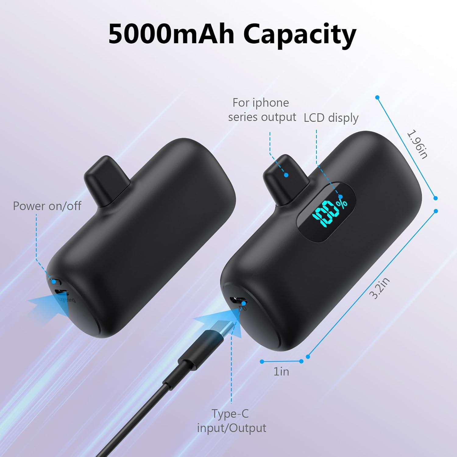 Mini Portable Charger for iPhone 14/13 Series,Upgraded 5000mAh PD Fast Charging Battery Pack,LCD Display Cute Power Bank Portable Phone Charger for iPhone 14/14 Pro Max/13/12 Pro/11/XS/XR/X/8/7/6 - Image 4