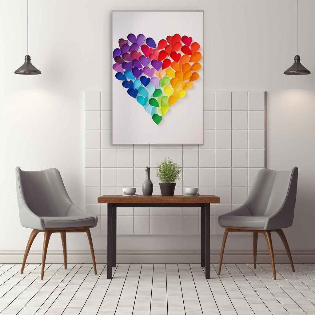 Canvas for Living room. Hearts Aflutter in Rainbow Hues: A Whimsical Paper Spectrum, 27 x 18 inch Canvas Wall Art - Contemporary Masterpieces - Modern Home Decor - 69x46 cm (27x18 inch)