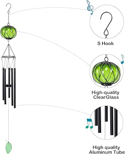 Miniatura 4 de Taman Campanilla de viento para exteriores  Campanillas de viento de vidrio de 35.5 pulgadas para exterior, tono profundo, regalo conmemorativo