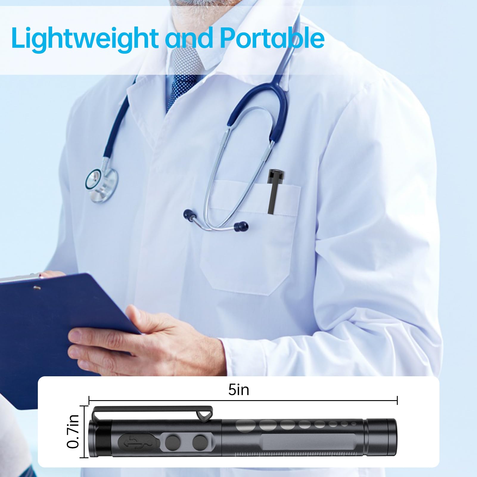 Penna per infermieri, ricaricabile a LED, luce a penna, luce bianca calda/fredda e dimmerabile continua, torcia medica portatile per infermieri, medici, pronto soccorso, pronto soccorso