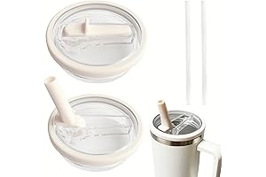 2 Pack Beige Tumbler Lid with Flip Straw Compatible with Stanley Cup