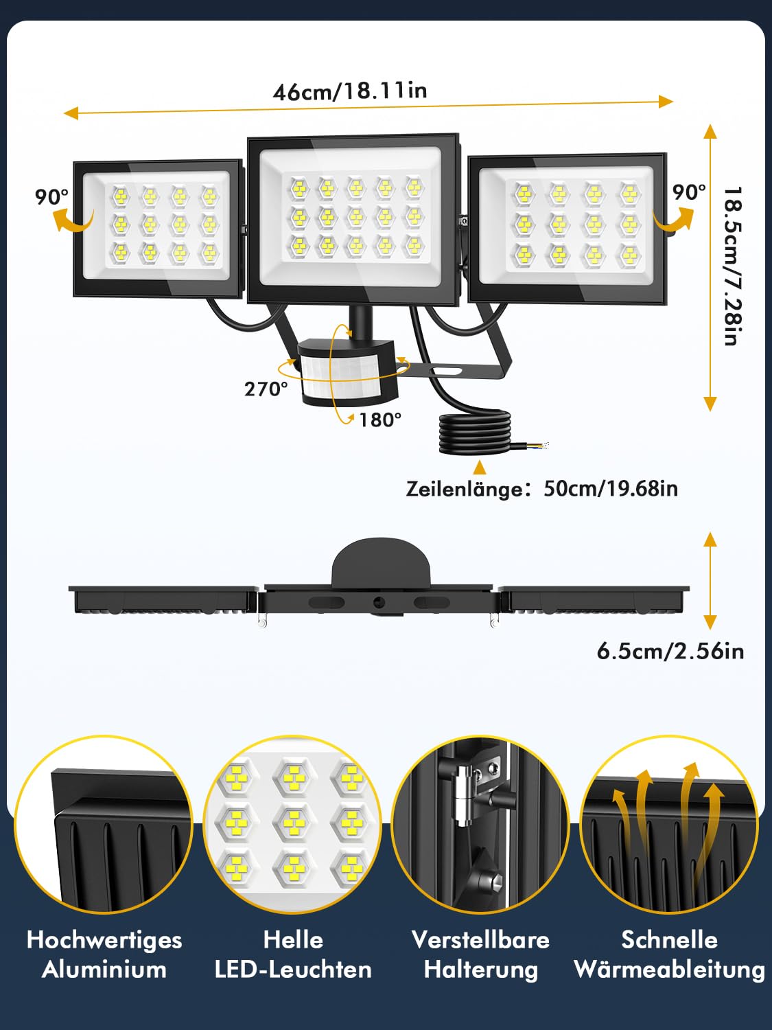 LED Strahler mit Bewegungsmelder Außen 150W 2 Stück,6500K Scheinwerfer mit Fernbedienung,15000LM Superhell Außenstrahler,IP66 Wasserdicht LED Fluter Flutlicht für Garten Veranda Garage