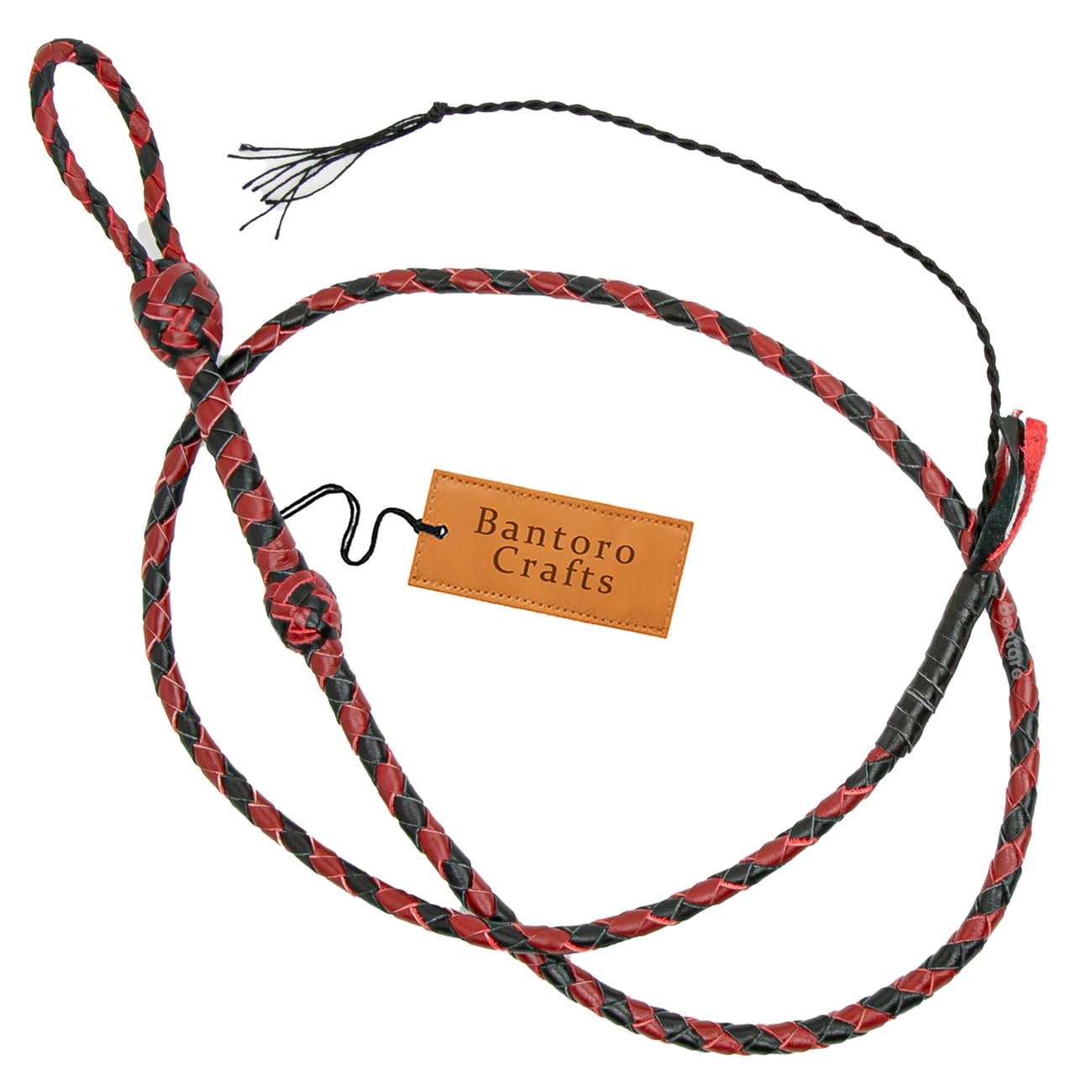 Mini látigo de piel de bolsillo rojo y negro de 91 cm de longitud, látigo miniatura de color marrón