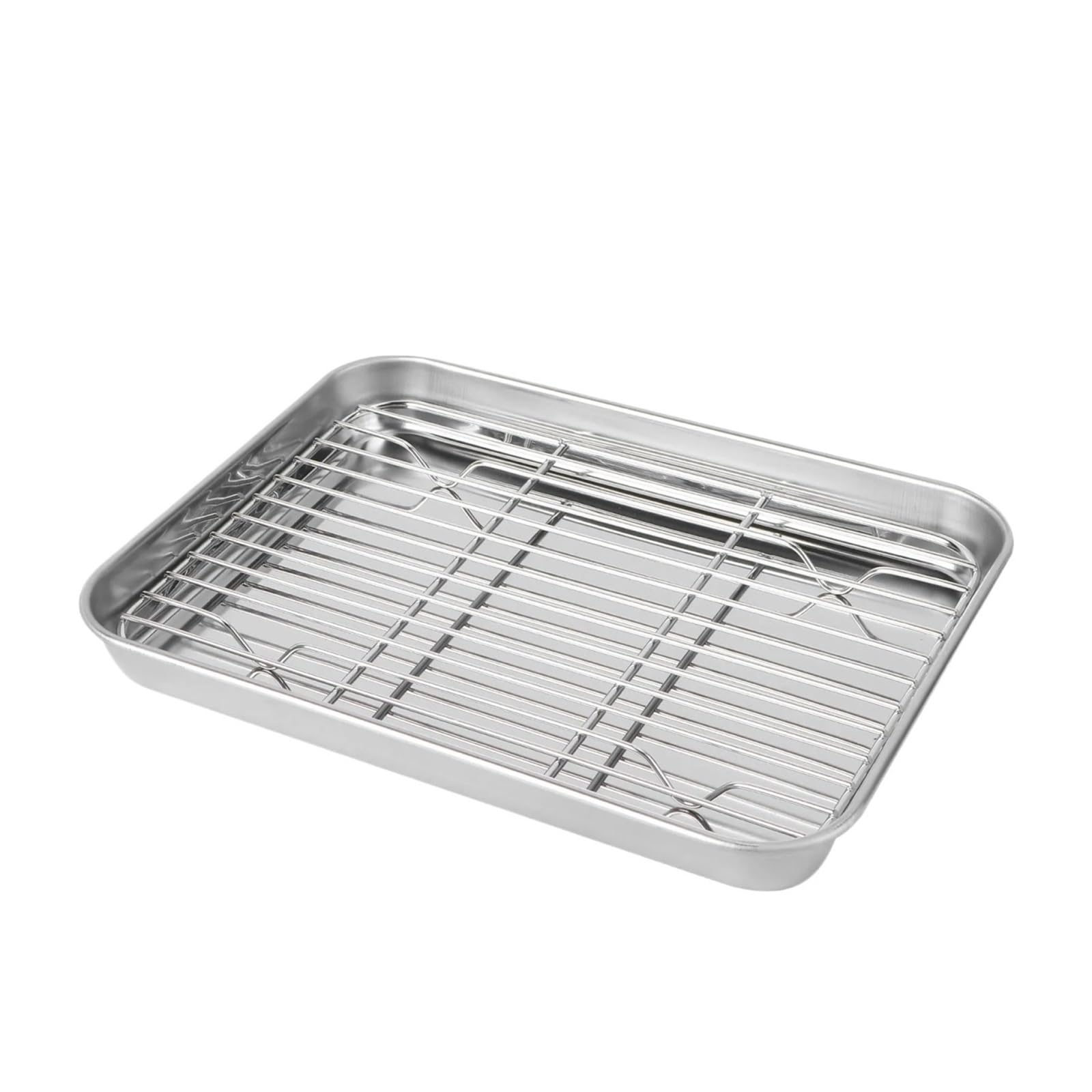 Juego de bandejas for hornear acero inoxidable, bandeja for horno sin revestimiento superficie lisa con rejilla for asar y servir para Cocina(26.5X20.5X2.5CM)