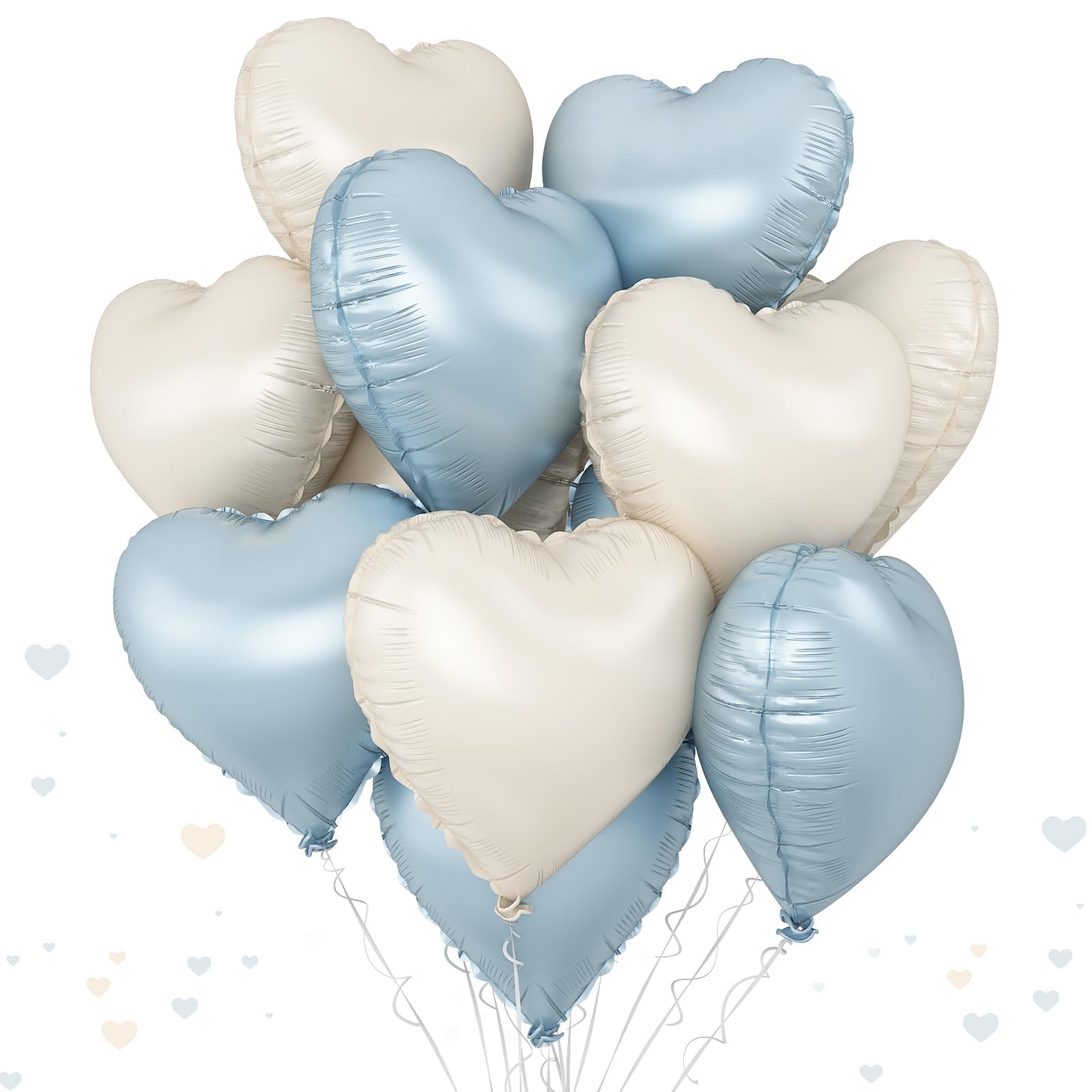 Blue White Heart Balloons, 18 Inch Baby Blue Cream Foil Heart Balloons, 10PCS Light Blue Nude Heart Shape Balloons Blue Helium Mylar Balloons for Boys