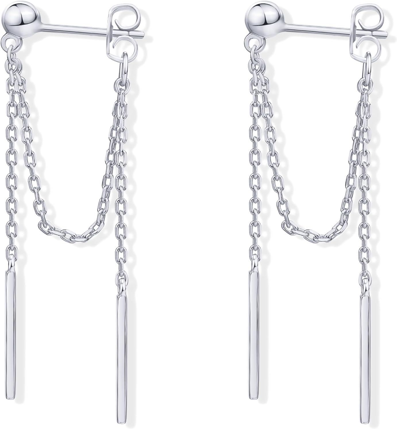 PAVOI 18K Gold Plated 925 Sterling Silver Posts Drop Dangle Chain Earrings for Women | Dangling Chain Studs | Cubic Zirconia Ball Threader Earscapes Earrings - Image 3