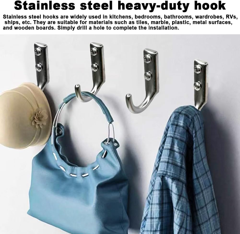 Heavy 316 Duty Stainless Steel J-Type Wall Hooks, Marine Grade Wall Hanger Key Hook for Wall Mounted Clothing Coat Outdoor Kitchen Garage Utility Hanging Wardrobe Storage Screw Utility,6PCS