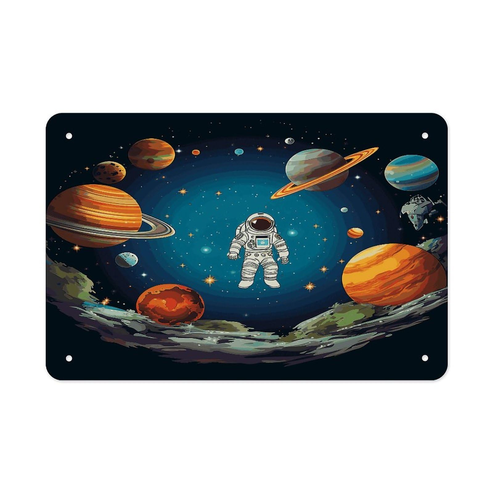Fekiloot Style Outer Space Rocket Astronaut Metal Signs Wall Art Tin Sign