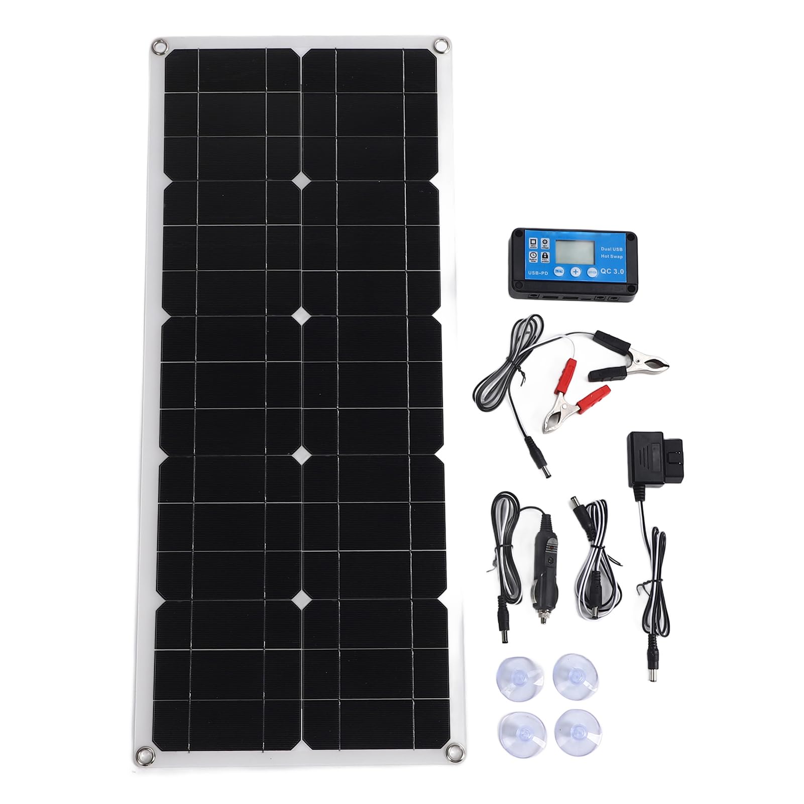 Aramox Pannello Solare Portatile da 100 W, Kit Pannello Solare Monocristallino con Controller, 2 Uscite CC USB Tipo C, Ricarica Batteria per Auto OBD per Viaggi in Campeggio per Uso Esterno