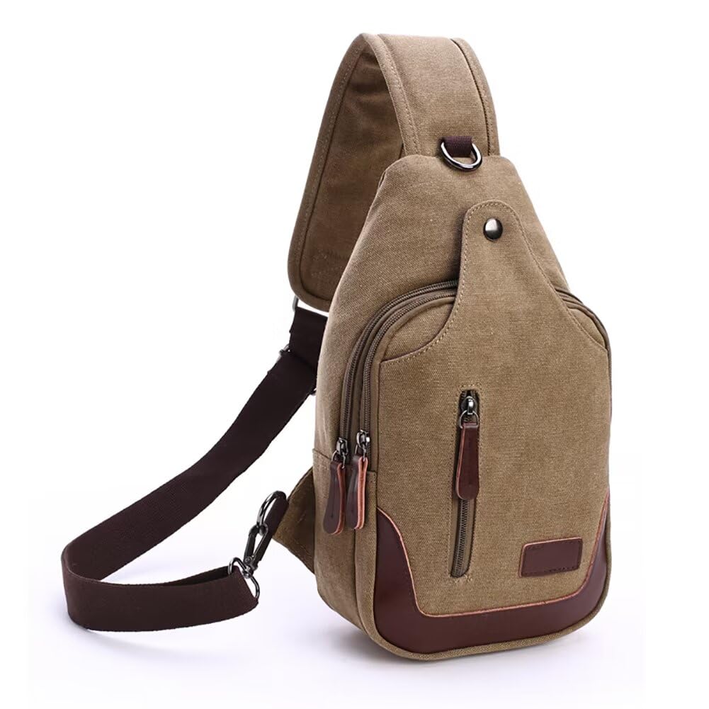 Canvas Sling Bag for Men Crossbody Chest Bag Casual Daypack Rucksack Small Crossbody Backpack with Adjustable Strap