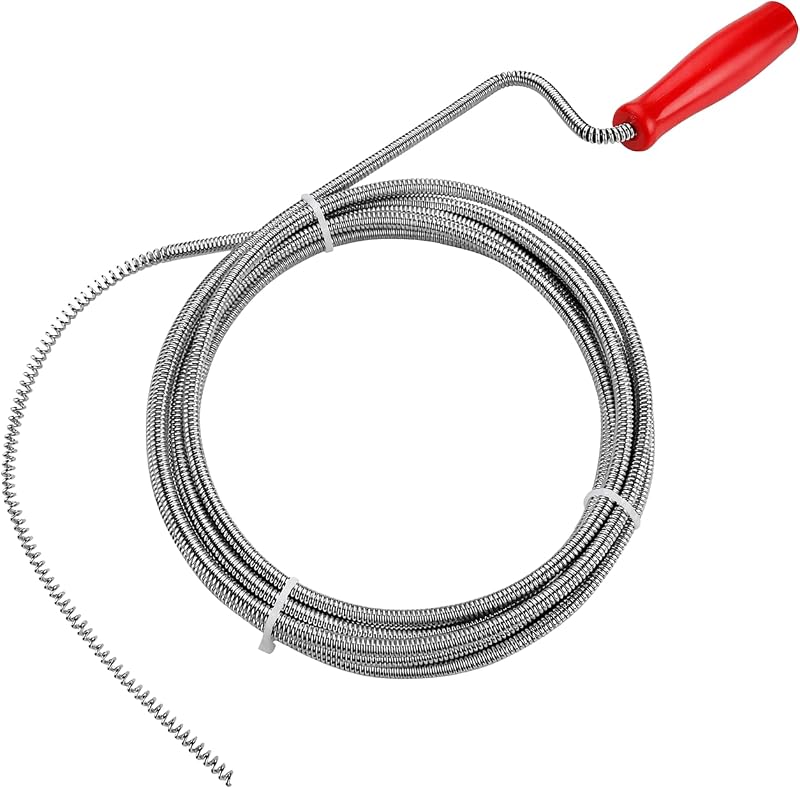 Removedor de obstrucciones de serpiente de drenaje Serpiente de plomería de metal flexible de 10 pies para desagüe de fregadero, ducha, bañera y baño - Elimina cabello y grasa - No se necesitan limpiadores de drenaje químicos