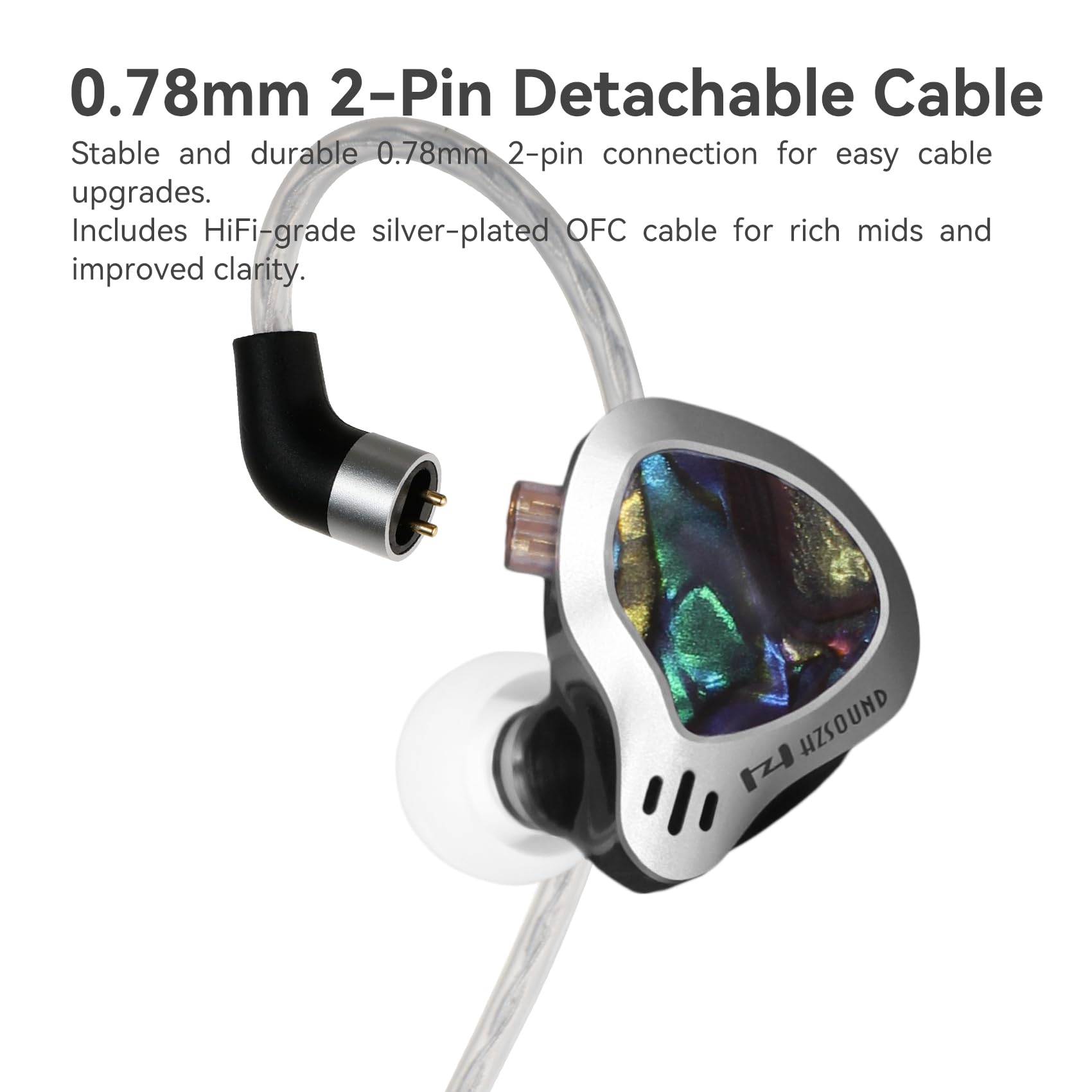 HZSOUND Ginkgo Monitory douszne, 10 mm DD i 9 mm PZT Dual Driver IEM słuchawki z mikrofonem, przewodowe słuchawki z posrebrzanym kablem OFC, izolacja dźwięku Hi-Fi i szumów, dla muzyków, audiofilów