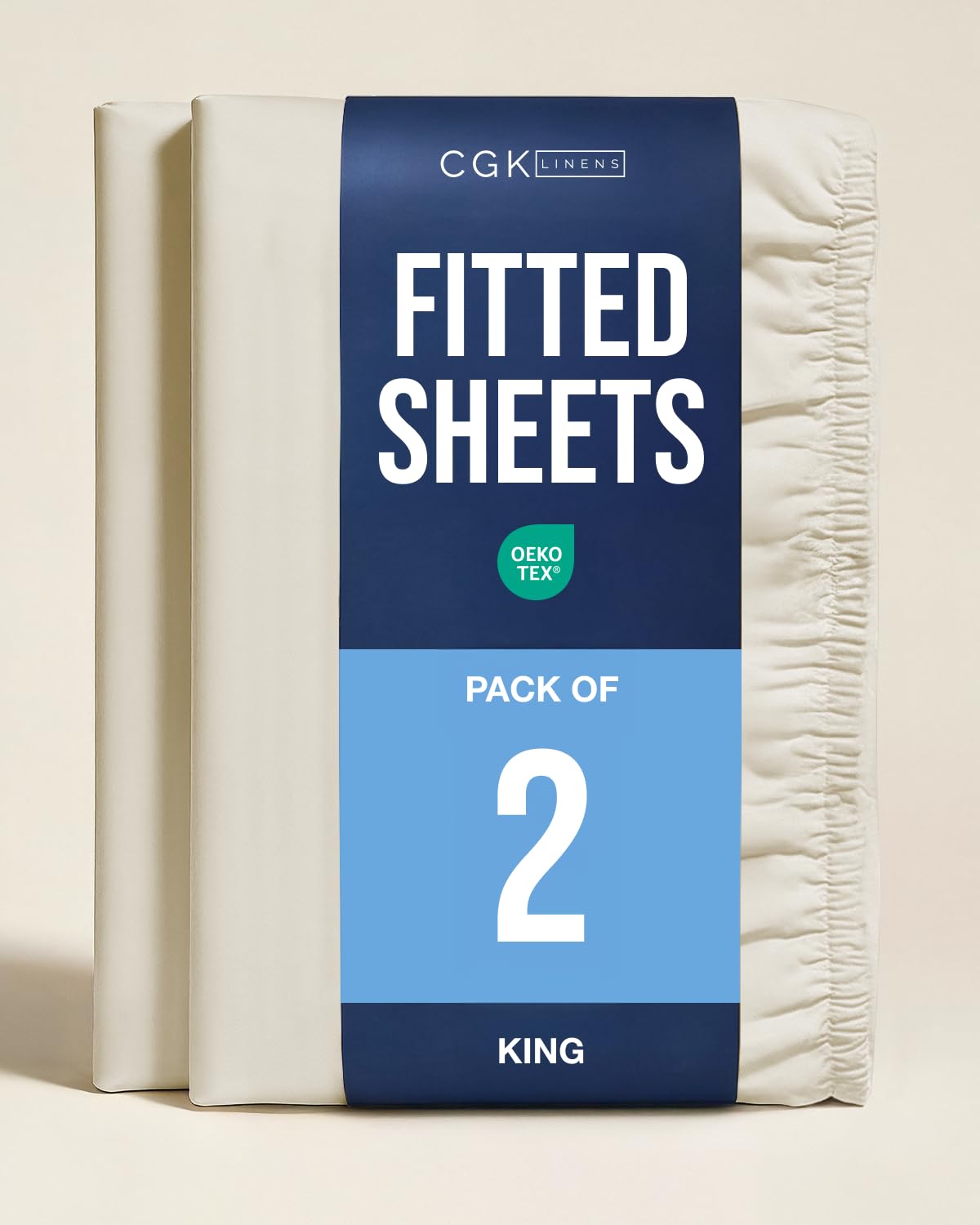King Fitted Sheet - Pack of 2 Single Fitted Bottom Sheet Only - Off White