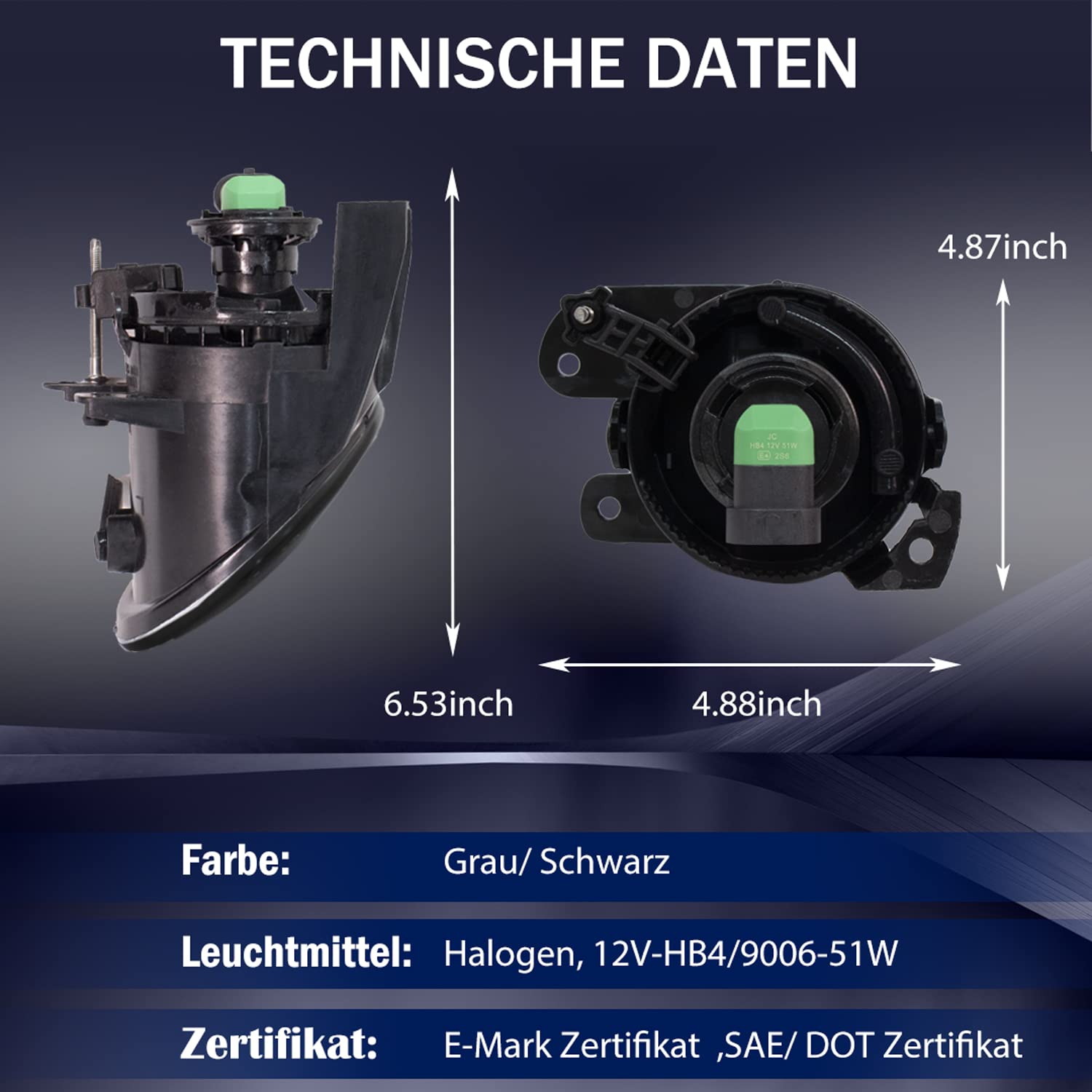 Nebelscheinwerfer für Volkswagen Passat (3C2 3C5)03/2005-11/2011 Ersatzteil für VW-Fahrzeuge Ein Paar (Fahrer- und Beifahrerseite) Nebelscheinwerfer Nebellinse HB4 51W grau R:3C0941700B L:3C0941699B