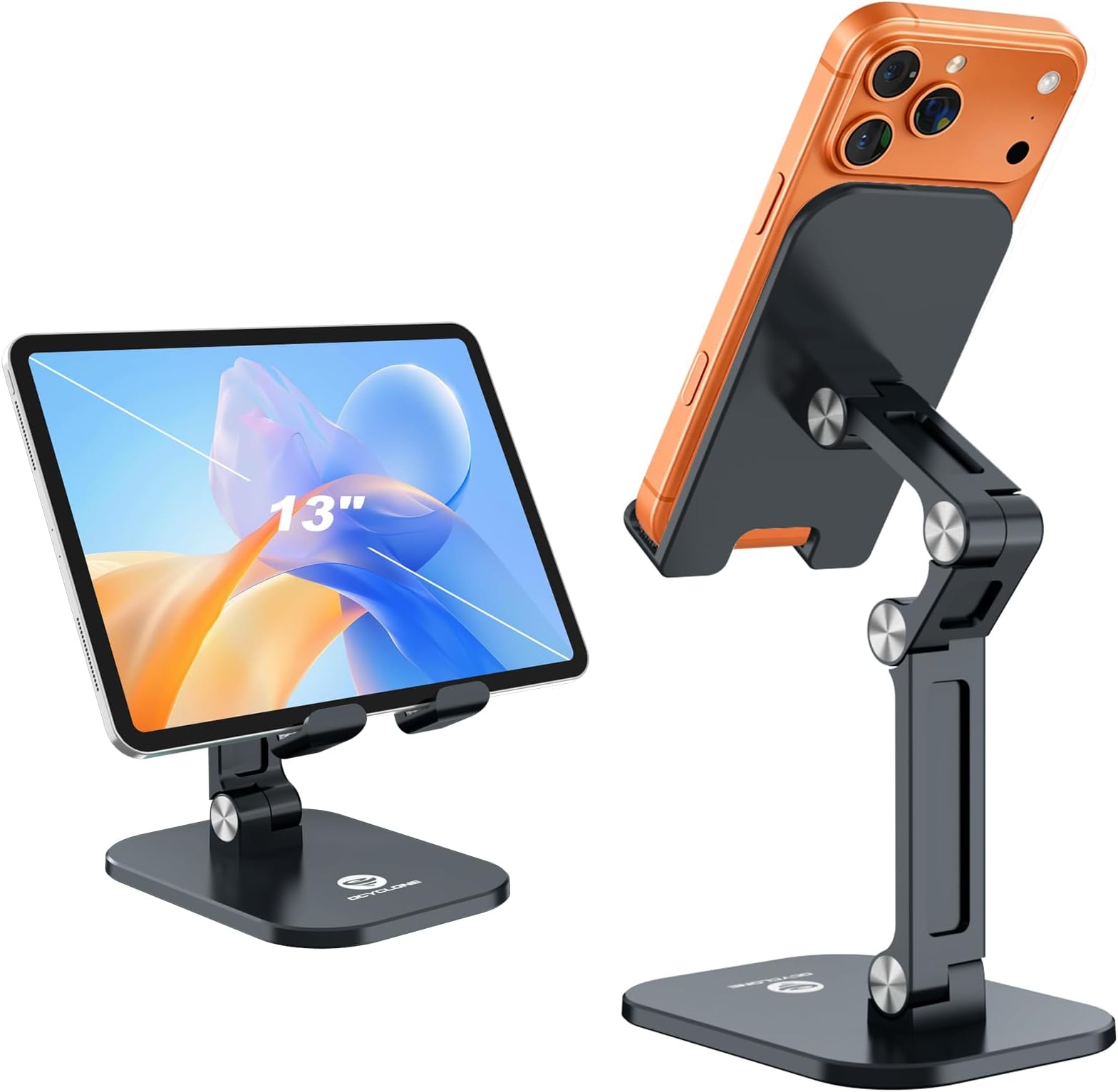OCYCLONE Phone Stand, Cell Phone Stand Holder for Desk Office Accessories, Adjustable iPhone Stand Men Gift for Father Compatible with 4"-13" All Phones iPad Tablet - Black