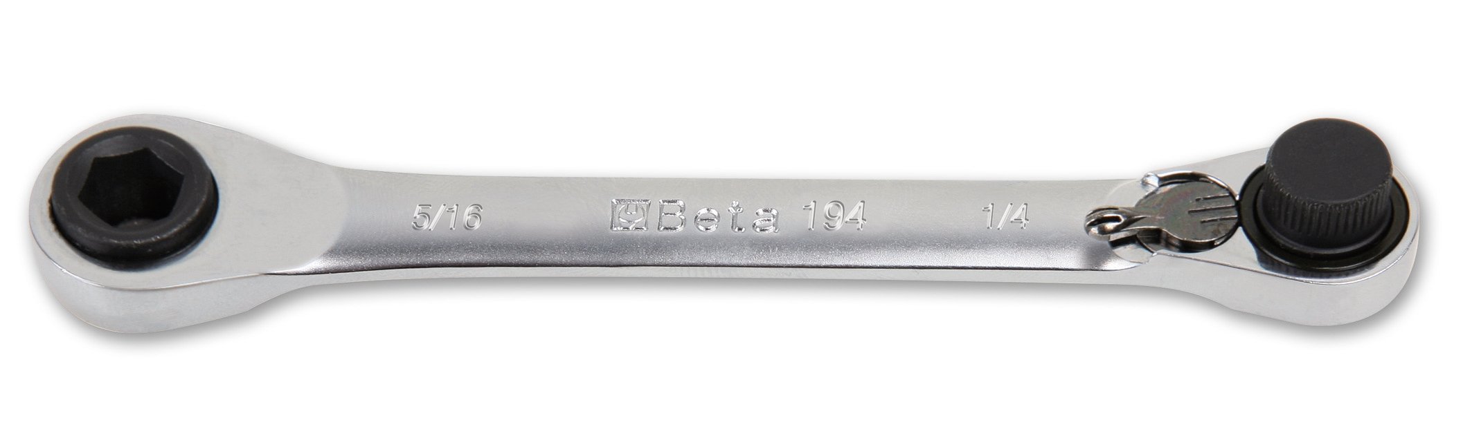 BETA - Chiave Portainserti a Cricchetto Reversibile 1/4" 5/16" Cromata, Cricchetto Professionale per Inserti con Testa Zigrinata e Angolo di Ripresa 5° per Officina e Manutenzione, 194 1/4X5/16