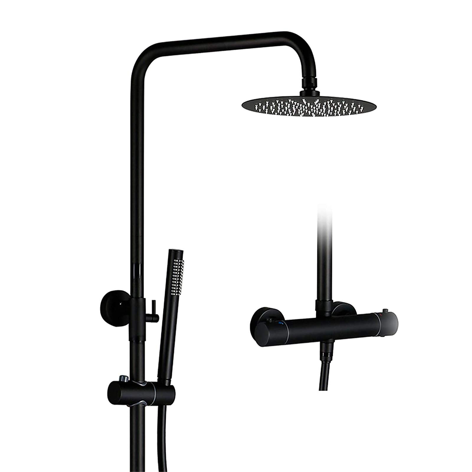 NGDFGR Shower Fixture, Black Thermostatic Rain Shower Luxury Bathroom Rain Mixer Shower Combo Set With Rainfall Shower Head,10In,size_name-10inch