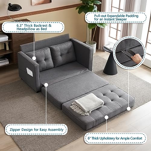 Image of VINGLUpgraded Loveseat Sleeper, 53.5 inchW 83 inchL Convertible Sofa Bed Couch Futon Couches for Living Room, Twin Folding Couch Bed for Small Spaces, Foldable Floor Gaming Sofa Bed for Basement, Dark Grey