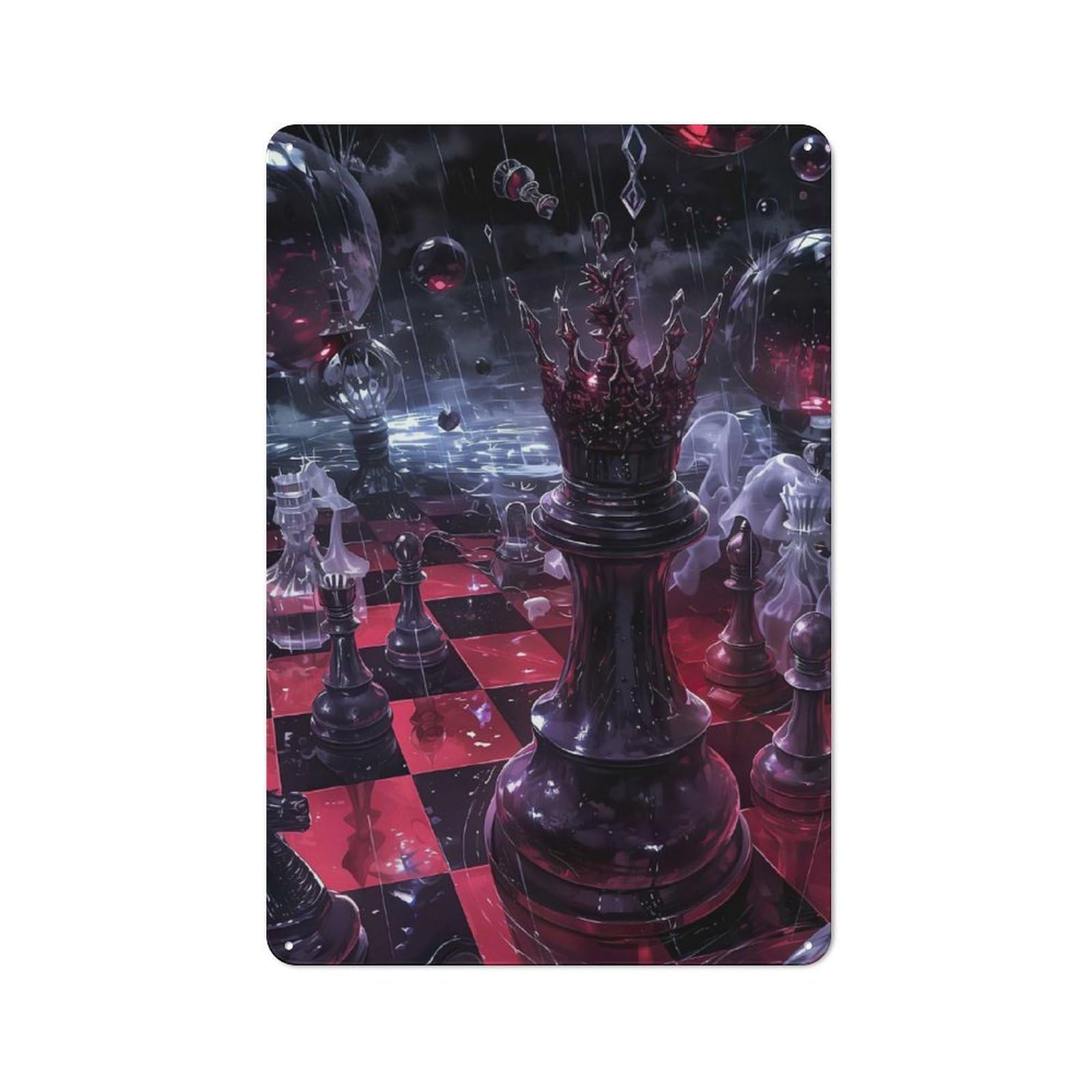 Junmoney Bloody Crimson Chess Rustic Metal Wall Sign 30X20cm For Kitchen Or Home Bar, Suited To Home Bar Enthusiasts